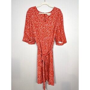 Boden Ines Dress Women’s US 16 Red Olive Branch Print Tie Waist Valentine Ready